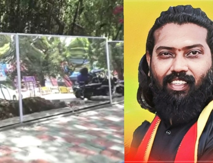 ಕಾಂಪೌಂಡ್ ಗೆ ರಿಫ್ಲಕ್ಷನ್ ಕನ್ನಡಿ ಅಳವಡಿಕೆ ಅವೈಜ್ಞಾನಿಕ ಪ್ಲಾನ್- ತೇಜಸ್ವಿ ಆರೋಪ
